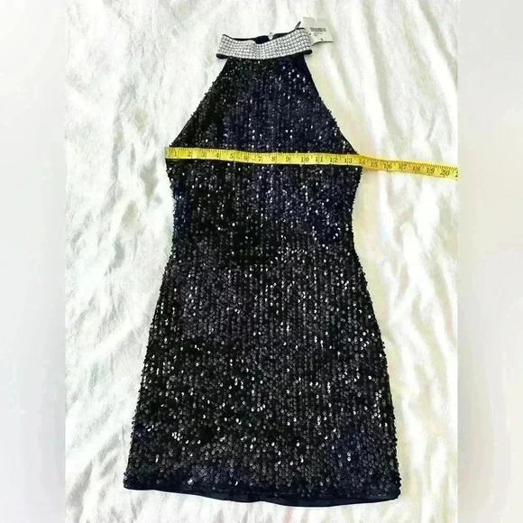 Forever 21 Black Sequin Mini Dress Rhinestone Necklace Style Collar Size Small - Picture 5 of 8